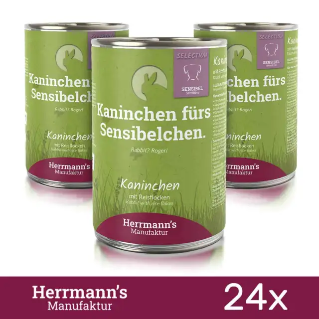 24x Herrmanns Comida para Perros Conejos con Copos de Arroz MHD Jan. 400 gr 2024