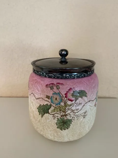 English Furnivals Pottery Cookie Biscuit Jar with Silver Lid 1880’s Old!
