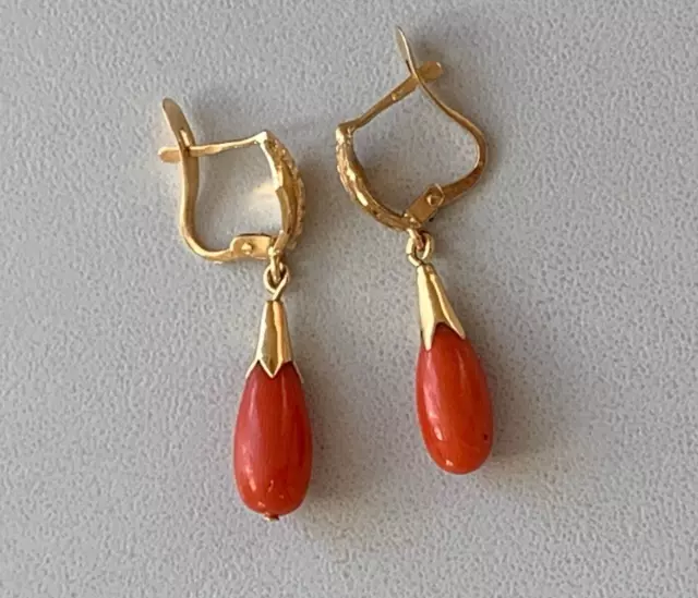 2139- Boucles d'Oreilles Or Jaune Corail