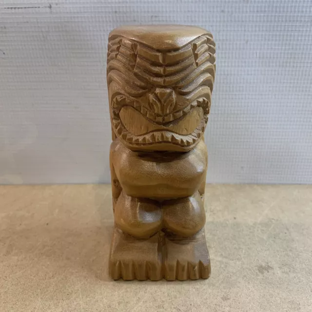 Vintage Tiki Hand Carved 6” Wood Statue Hawaiian Monkey Pod