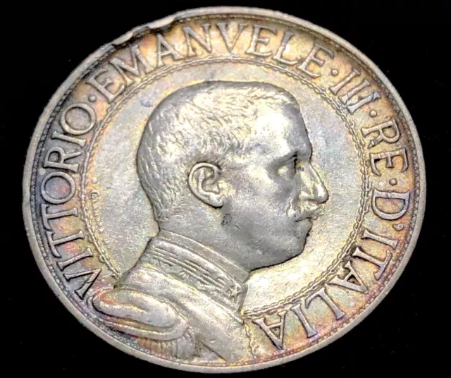 Italy 1 Lira 1910. Silver World Coin. King Vittorio Emanuele III. KM45