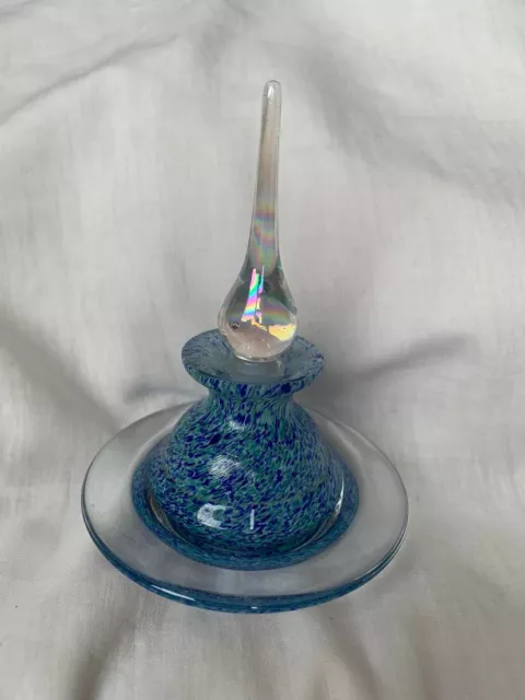 Blue and Turquoise Swirl Pattern Murano Glass Perfume Bottle with Stopper