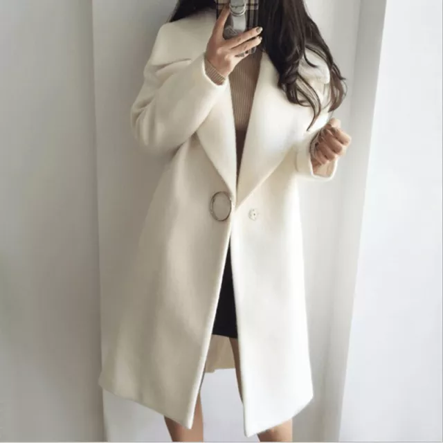 Womens Casual Lapel Collar Trench Jacket Outwear Winter Warm Wool Blend Overcoat