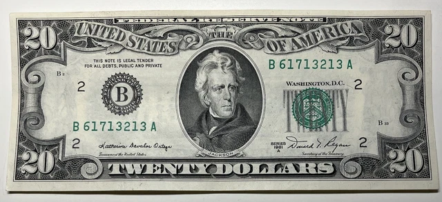 1981 A $20 Twenty Dollar Bill Federal Reserve Note New York Old Vntage Currency