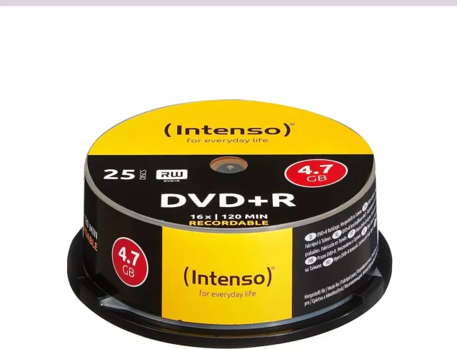 Intenso DVD+R Rohlinge 4,7GB 1x-16x 25er Spindel Cakebox kratzfest