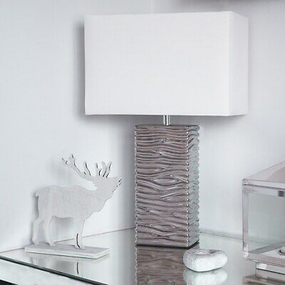 MiniSun Table Lamp - Modern Chrome Textured Light Base Rectangle Shade LED Bulb