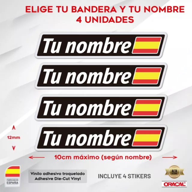 4 Pegatina Bandera De España Y Nombre Personalizado Stickers Calcas Vinilos