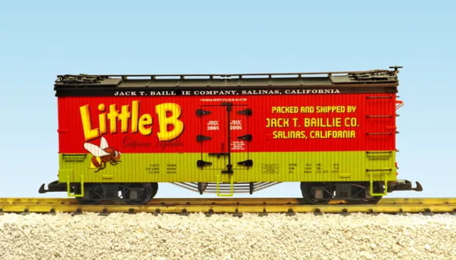 USA Trains G Scale 16462 U.S. REEFER CAR Little Bee Vegetables – Red/Green/Black