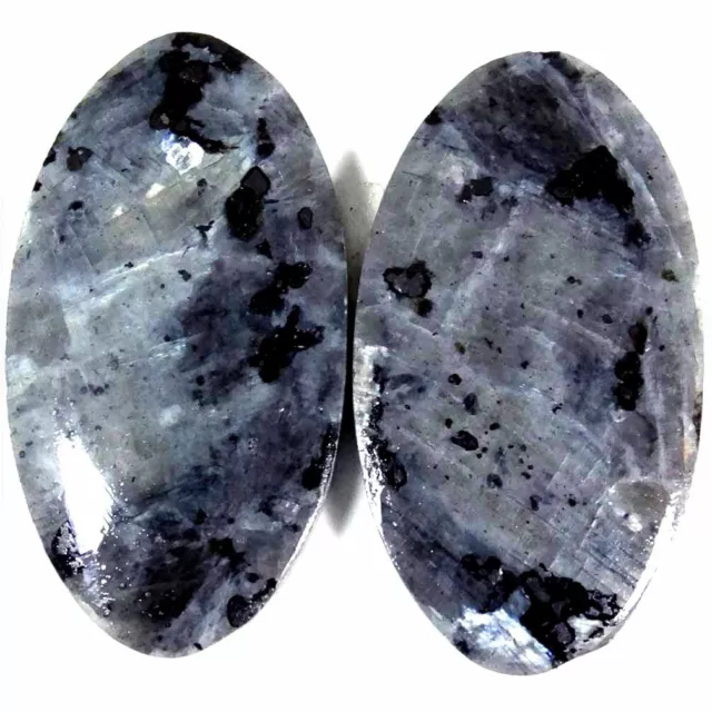 35.90Cts. 16X30X4mm 100% Natural Royal Larvikite Oval Cab Matched Pair Gemstone