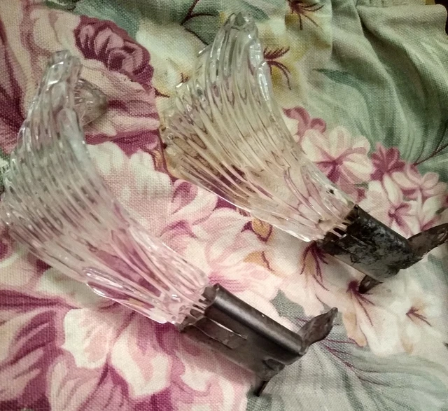Pair Art Deco Glass Leaf Curtain Tie Backs & Brackets