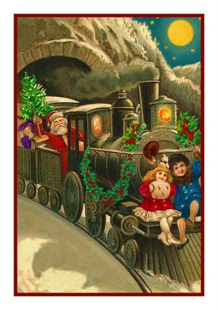 Victoriano Navidad Papa Noel #12 Tren Punto de Cruz Tabla Patrón