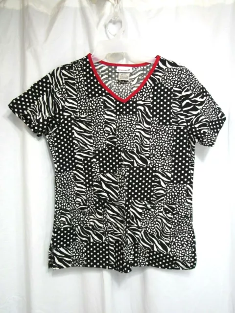 Scrub Star Scrub Top Size XS Black and White Pull Over Short Sleeve Pockets Work