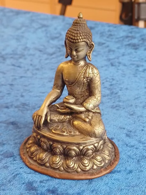Buddha Statue Figur Anik Vintage Kupfer versilbert Rarität