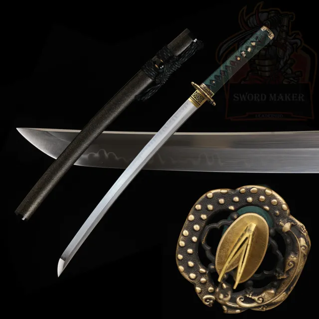 Handmade T10 Steel Clay Tempered Japanese Samurai Wakizashi Sword Real Hamon