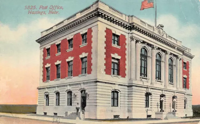 HASTINGS, NE Nebraska  POST OFFICE  Man & Bicycle ADAMS COUNTY  1913 Postcard