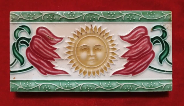 5 Piece Lot Art Deco Floral Design Used Majolica Ceramic Tiles Japan 0300 3