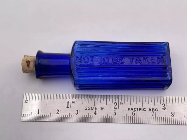 Cobalt Blue Rectangular Poison Bottle Embossed "NOT TO BE TAKEN" & "POISONOUS"