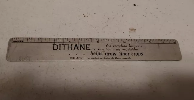 Vintage 1951 Dithane Fungicide Rohm & Haas Advertising Metal Ruler