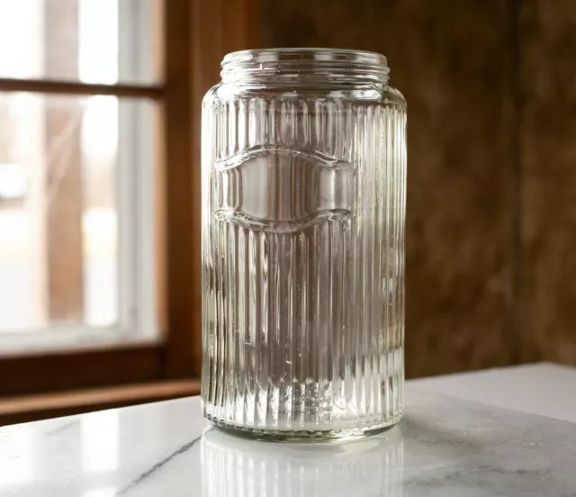 HOOSIER STYLE CABINET Sneath Co Clear Glass Jar Canister Ribbed No Lid 8 inches