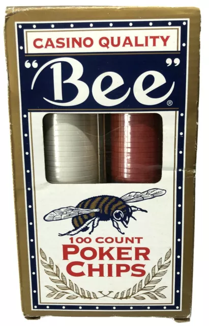 Bee Casino Quality Poker Chip 100 Count Red Ivory Blue New In Box Collectible