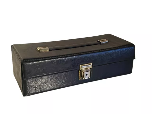 Vintage Small Travel Audio Cassette Tape 15 Tapes Storage Case Holder Black