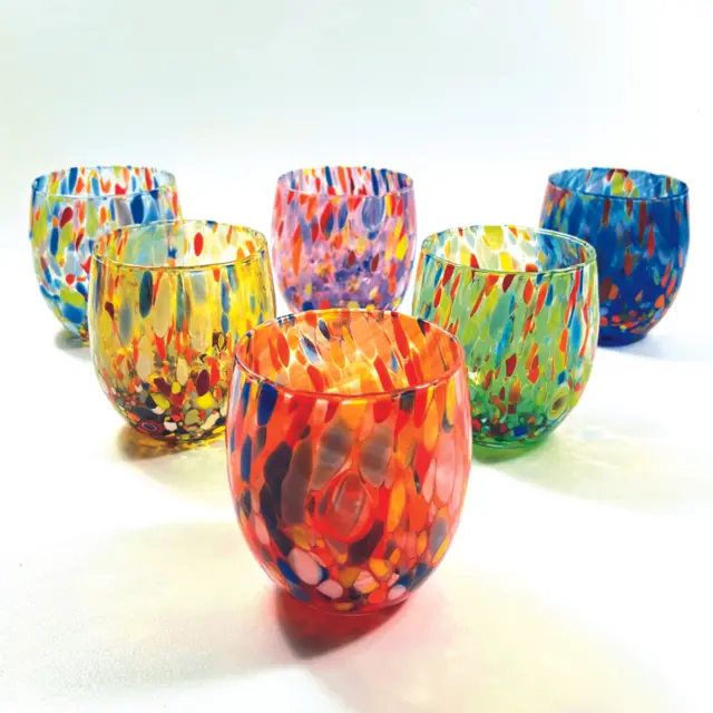 Ensemble de 6 verres à eau multicolores en verre de Murano Fabriqués en Italie