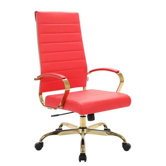 Benmar High-Back Leather Office Chair With Gold Frame - Red