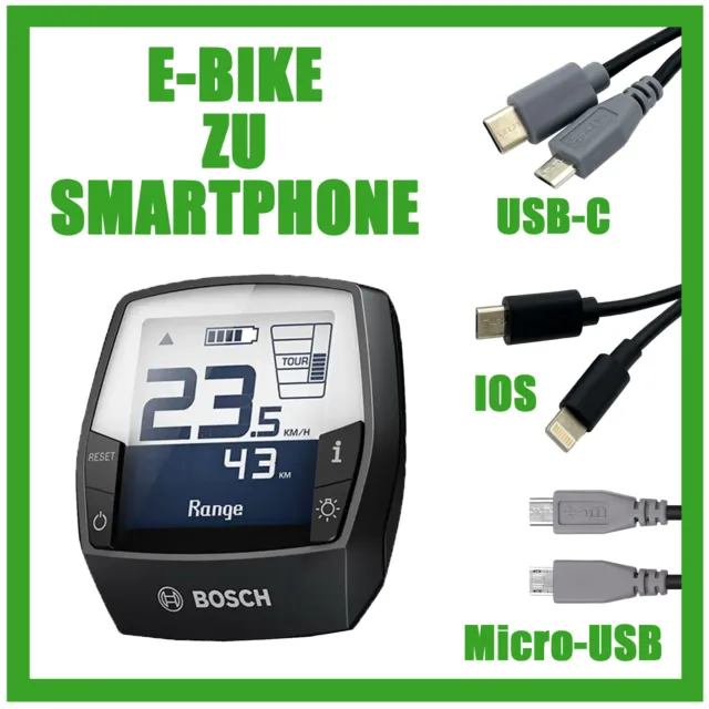 E-Bike OTG Ladekabel für Smartphone von Micro-USB zu USB-C / zu 8-Pin iOS iPhone