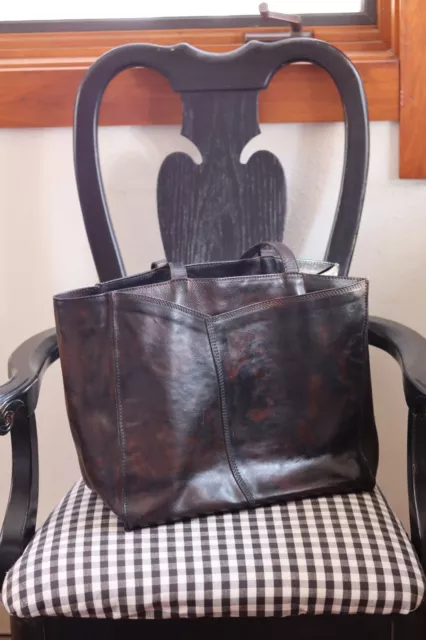 Barneys New York Made In Italy Dark Brown Leather Tote Handbag