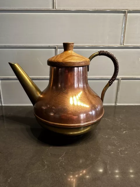 Vintage Mid Century Modern  Brass/Copper Dutch Watering Can/Teapot Garden