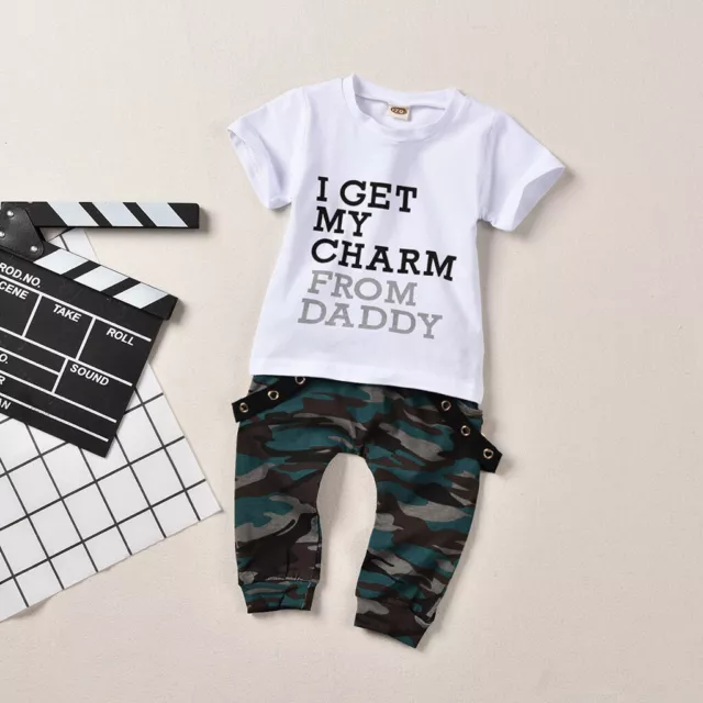 Newborn Baby Boys Clothes Letter Camo Tops Trousers Pants Tracksuit Outfits Set 8