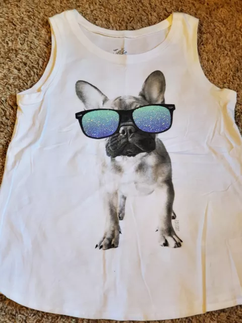 French Bulldog Justice Girls Shirt Tank Top Glitter Glasses sz 12