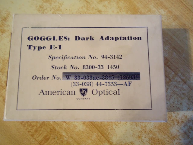 Vintage Army WWII? American Optical Goggles Dark Adaptation Type E-1 (Sealed) Vintage Army WWII? American Optical Goggles Dark Adaptation Type E-1 (Sealed)