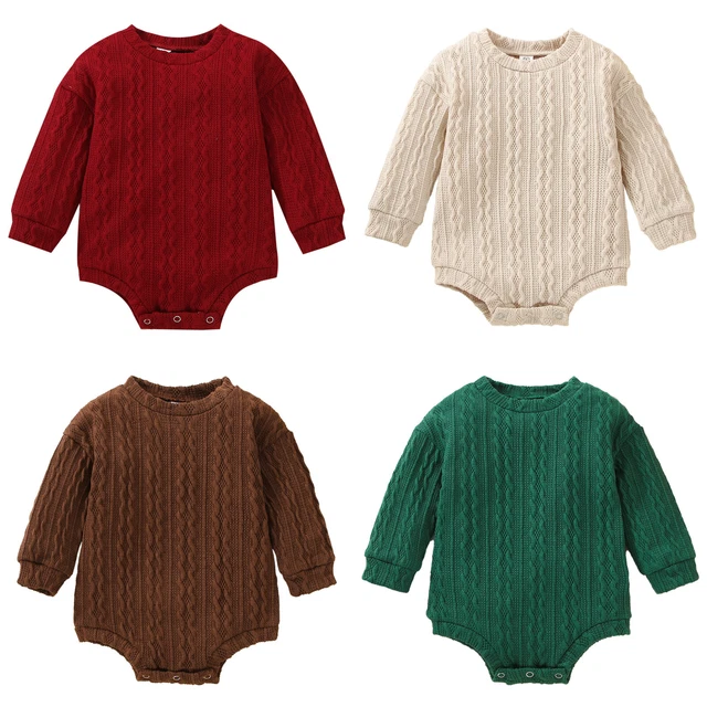 Baby Boy Girl Knitted Bodysuit Romper Infant Long Sleeve Pullover Sweater Shirt