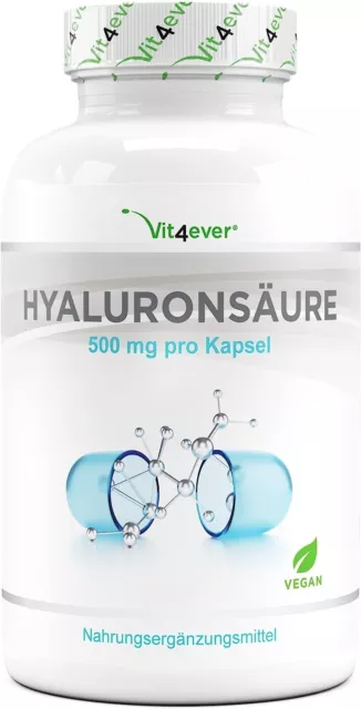 Hyaluronsäure 180 Kapseln á 500 mg pro Kapsel - Vegan & Hochdosiert