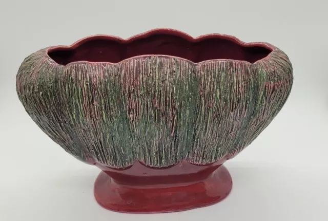 VINTAGE 1950s ABORN CALIFORNIA POTTERY PLANTER VASE H-6 MAROON GREEN 8" ABSTRACT