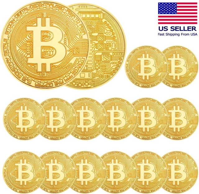 15 Pcs Physical Bitcoin Coins Commemorative 24K Gold Plated Bit Coin Collectible