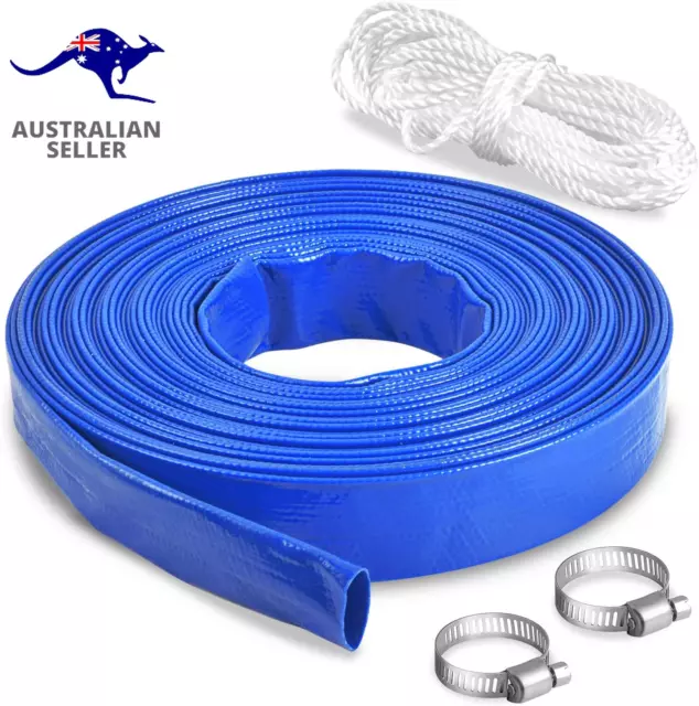 25Mm X 25M Water Pump Kit Lay-Flat Discharge Hose Kit 10M of Rope Submersible