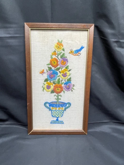 MCM 1960 Crealla enmarcada en madera Agujas Naranja Margaritas Árbol en maceta