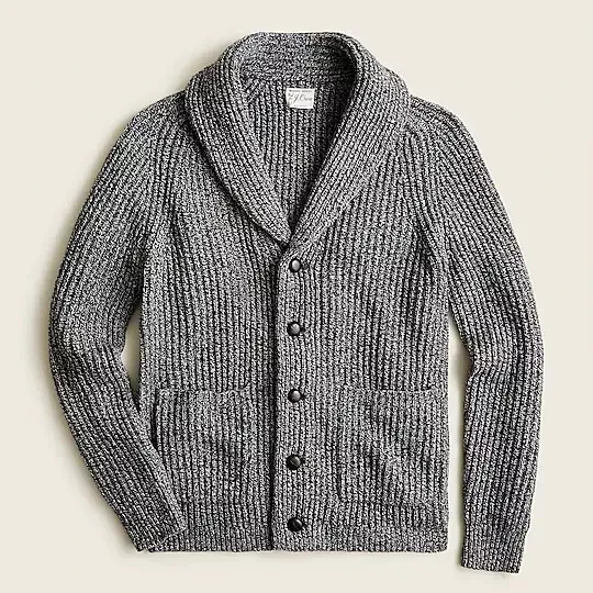 $138 NWT J. CREW Rugged Gray M shawl collar Merino Wool Poly cardigan sweater