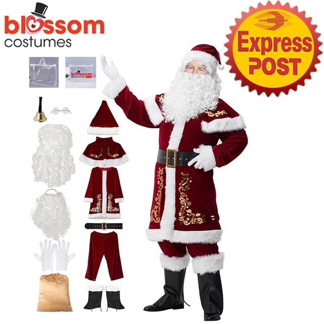N1366 11PCS COMPLETE Santa Claus Velvet Christmas Xmas Clause Suit