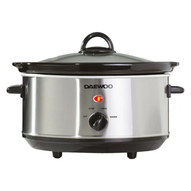 Daewoo Electric Slow Cooker 3.5L Non Stick Bowl Crock Pot w/ Lid Stainless Steel