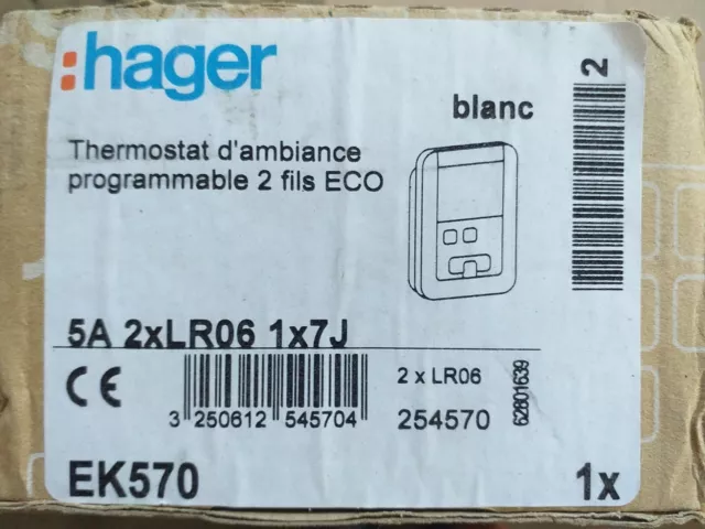 HAGER EK570 thermostat d'ambiance programmable digital hebdomadaire, 2 fils ECO