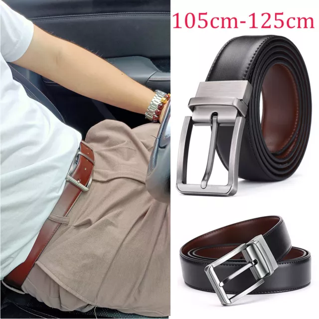 Mens Leather Belts Jeans Trousers Chinos Casual Belt Real Metal Buckle Bonded