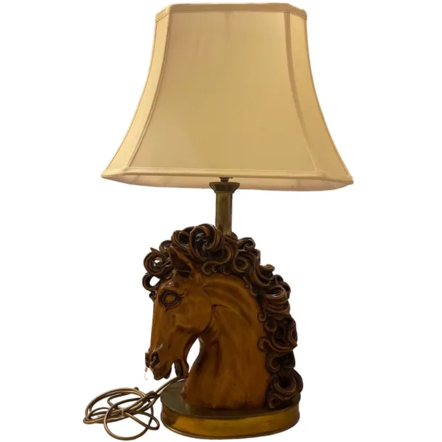 Italian Wooden Carved Horse Head Table Lamp Extremely Rare Equestrian Home Decor