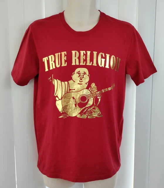 TRUE RELIGION MEN'S Wavy Buddha Brand Gold Foil Metallic Tee T