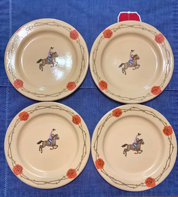 Set of 8 Vintage Marble Canyon Enamel Salad Plates 8 Yellow Chile Peppers,  Southwest Ranch Decor