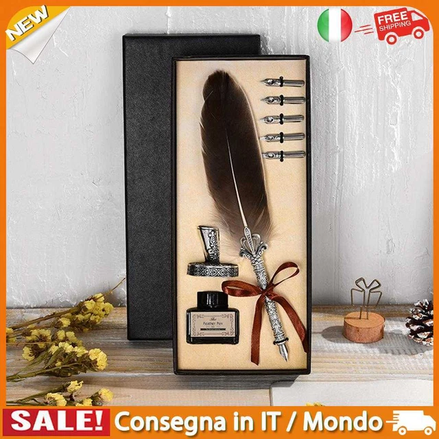 IT Vintage Calligraphy Feather Dip Pen Set Writing Ink Fountain Pen (Grey)