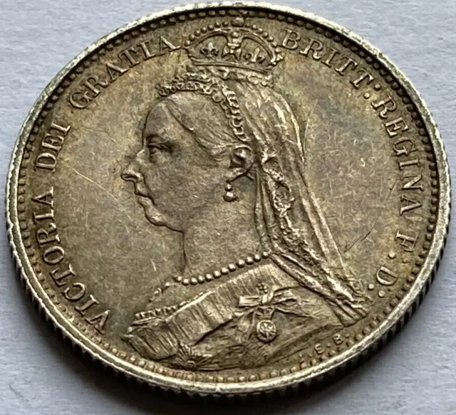 1887 Queen Victoria Jubilee Head Silver SIXPENCE Coin 925 / Better Grade / #331