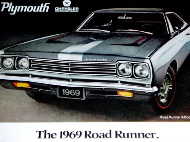 1969 PLYMOUTH ROAD RUNNER ORIGINAL AD*440/426 Hemi v8/GTX/hood/decal/poster/door